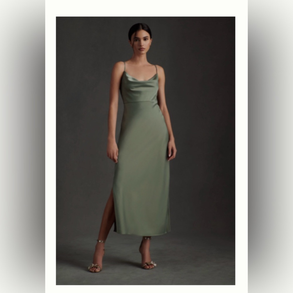 Anthropologie BHLDN Green Satin Slip Dress (Bridesmaid Friendly)
